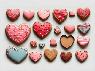 Fototapeta premium heart shaped cookies on a plate. heart, love, valentine, pink, hearts, dessert,Ai generated 
