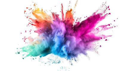 Colorful rainbow powder explosion on a transparent background. Generative AI