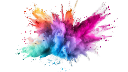 Colorful rainbow powder explosion on a transparent background. Generative AI