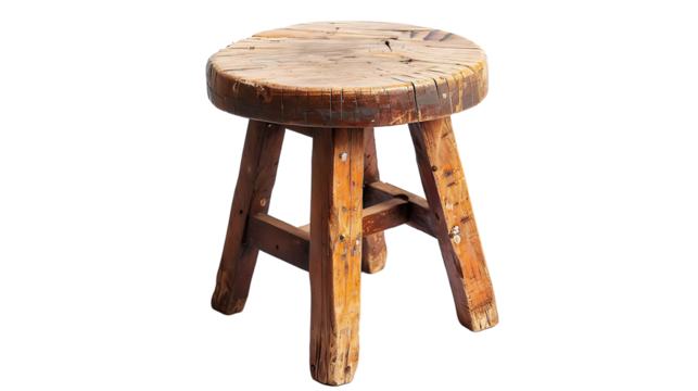 wooden stool chair isolated on transparent background