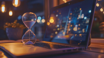 Hourglass on laptop ,generative ai