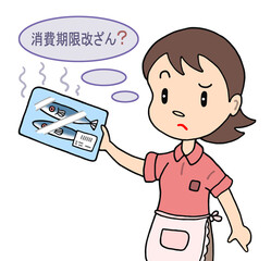 社会問題のイラスト - 消費期限改ざん・食品偽装・偽装表示