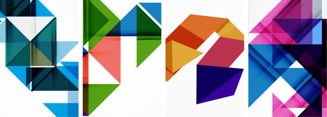 Creative arts come alive as colorful triangles form the shape of the number 4, showcasing symmetry and vibrant tints and shades like magenta and electric blue