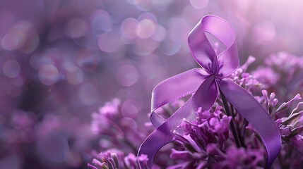 Copy space background of purple ribbon and flower, world Lupus day