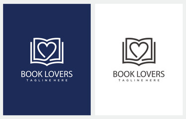 Book Love Story Heart Shop Line Art Education logo design icon vector