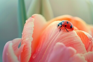Close-up a ladybug on a tulip.
