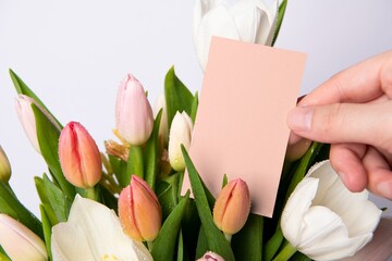 Pink card, tulip bouquet design