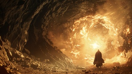 In a dark cave a lone wizard stands surrounded by a raging inferno the culmination of a long and dangerous journey to pass the ultimate . .