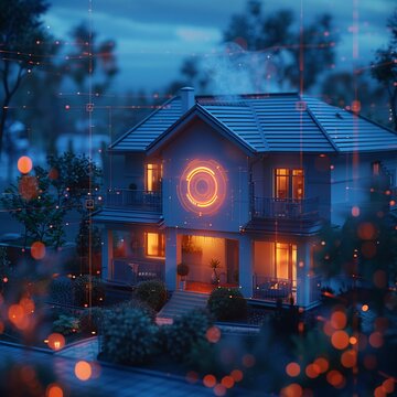 Animated sequence of a smart home reacting to a security breach, illustrating IoT response capabilities , close up
