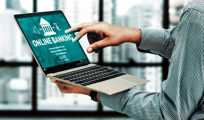 Online Banking for Digital Money Technology Concept. Graphic interface showing money transfer on...
