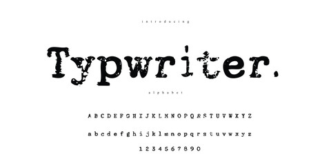 Vector rustic typewriter font. Vintage grunge alphabet. Old destroyed printed letters
