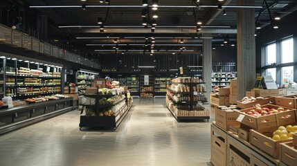modern urban supermarket with an empty aisle