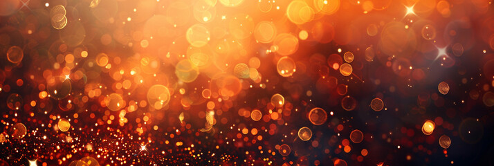 Obraz premium Terracotta Orange Glitter Defocused Abstract Twinkly Lights Background, glowing blurred lights with earthy terracotta orange colors.