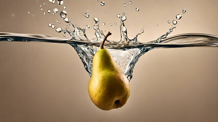 pears fall in the water. advertising fruit flavored drinks