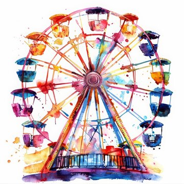 recommend clip art: A beautiful watercolor painting of a Ferris wheel