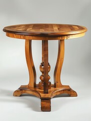 Brown wooden round table isolated on white background Studio shot , vignette