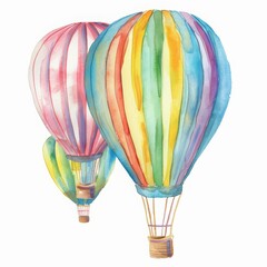 A beautiful watercolor painting of three hot air balloons