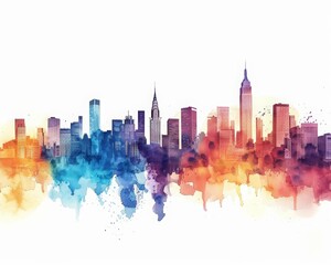 New York City skyline in watercolor.