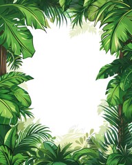 cartoon jungle, simple illustration, frame, blank in middle