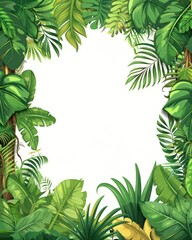 cartoon jungle, simple illustration, frame, blank in middle