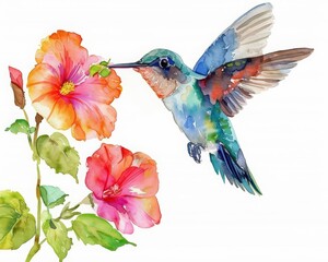 A watercolor painting of a hummingbird