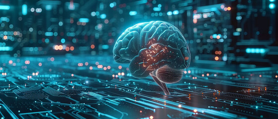 Fototapeta premium Artificial intelligence detecting cyber threats, neural networks and digital brain imagery