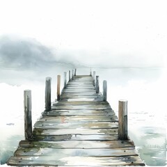 A wooden dock juts out into a calm lake. The water is still and reflects the sky. The dock is old and weathered, but it is still sturdy. It is a place of peace and tranquility.