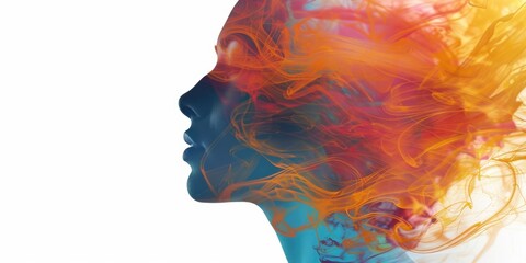 Silhouette of a Woman with Colorful Smoke Hair