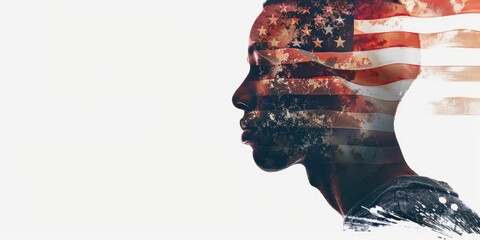 Patriotic Double Exposure Portrait with American Flag