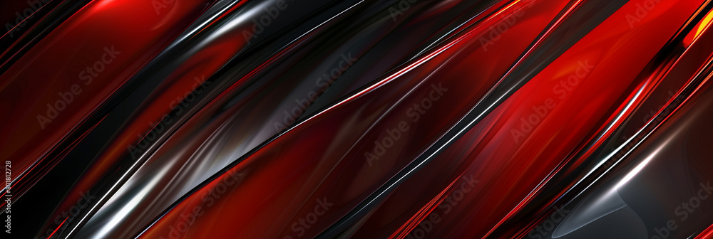 Wall mural red and black abstract background with metallic lines, generative ai