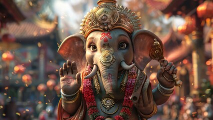 Fototapeta premium A cute ganesh waving goodbye.