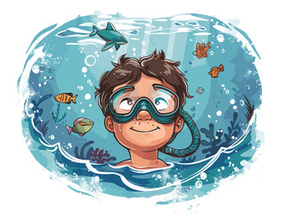Young Explorer's Journey into the Aquatic Realm: A Child's First Dive into the Underwater wonders.