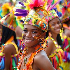 Vibrant Cultural with Joyful Dancers and Performers in Colorful Costumes and Headdresses