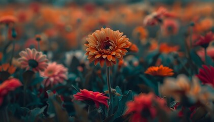 Withered Bloom Amid Vibrant Floral Field,Symbolizing Guilt's Toll on the Soul