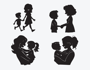 Set of silhouettes of women with children, vector collection. Mother's day concept.