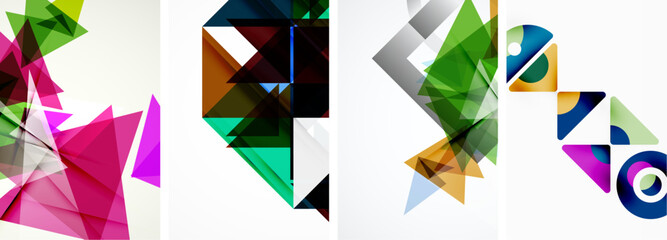 A vibrant collage of rectangles, triangles, and patterns in electric blue and glass hues on a white background, symbolizing symmetry and artistic creativity