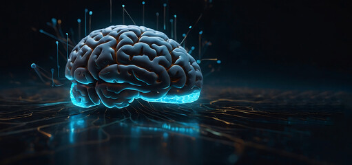 3d rendered illustration of human brain Luminescent Mind: Hyperrealistic Floating Brain