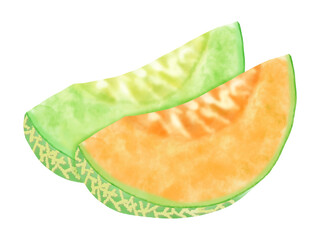 水彩で描いた2種類のカットメロン