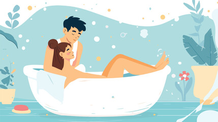 Young woman receiving massage from her husband while bathing