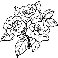 Camellia Flower Bouquet outline illustration coloring book page design, Camellia Flower Bouquet black and white line art drawing coloring book pages for children and adults