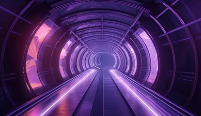  Abstract tunnel of light and new highlights. Abstract neon light background, Generative AI
