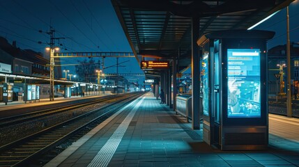 urban train station, outdoor night, late summer