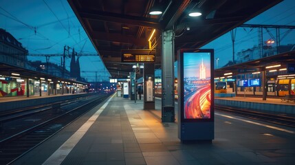 urban train station, outdoor night, late summer - obrazy, fototapety, plakaty