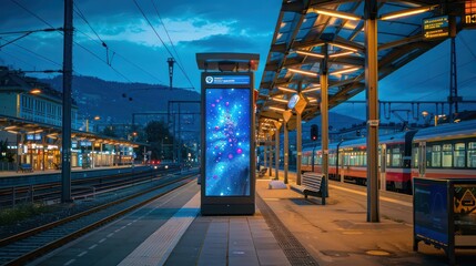 urban train station, outdoor night, late summer