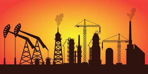 Silhouette of oil gas industry.
