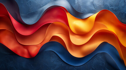 Flowing Abstract Waves in Red, Orange, and Blue with Textured Gradient