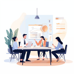 オフィスで仕事をする男女のイラスト