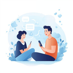 スマホでメッセージを送りあう男女のイメージイラスト