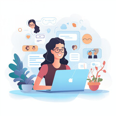 自宅でオンラインミーティングをする女性