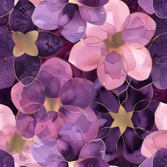 watercolor purple and pink flowers in the shape of an Arabic pattern